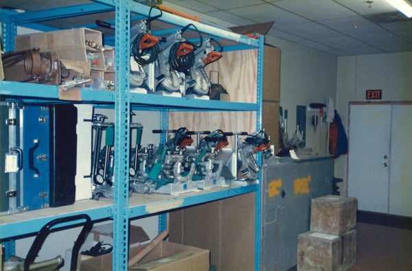Equipment on a blue rack